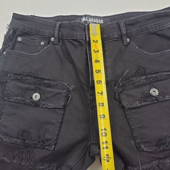 Valabasas Mens Stacked Button Fly Distressed Jeans Size 38 Fringed Black Pants - Picture 12 of 13